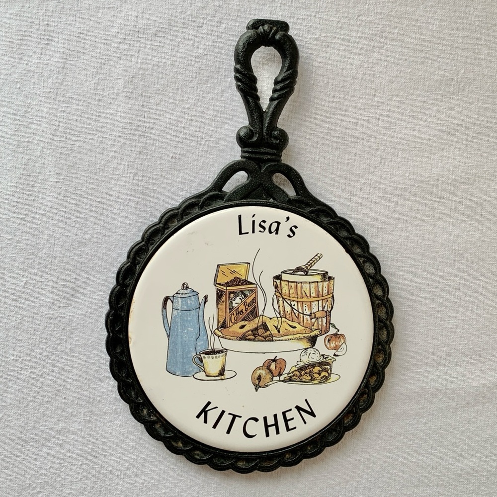 Vintage Cast Iron Trivet Personalized Lisa’s Kitchen Apple Pie Coffee Wall Decor